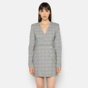ZARA Plaid Black And White Blazer Dress With Jewel Buttons